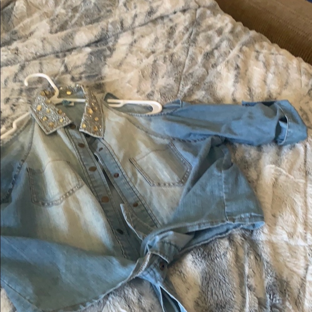 Rhinestone Collared Jean CoverUp